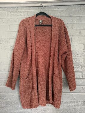 bobeau Open-Front Bouclé Cardigan in Brown